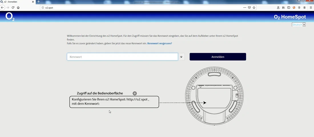 O2 Router Startmenü