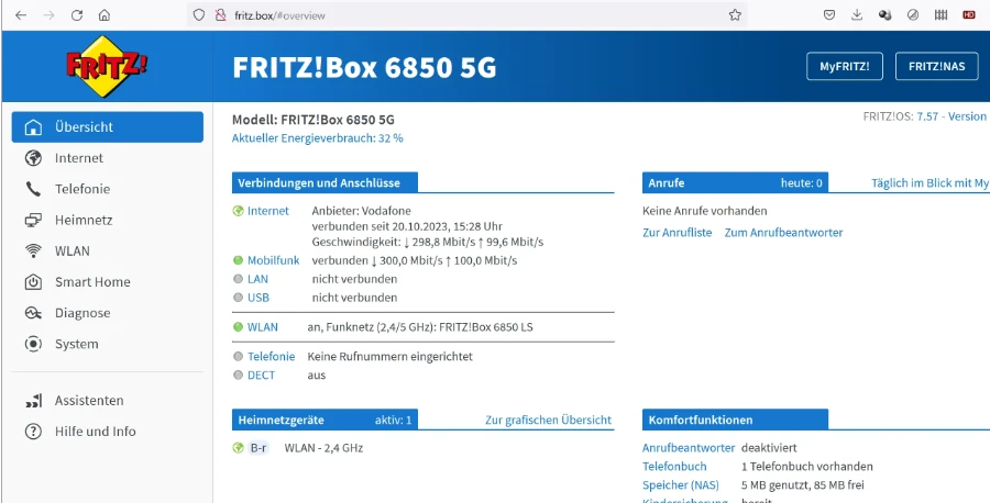 FritzBox 6850 Startmenü