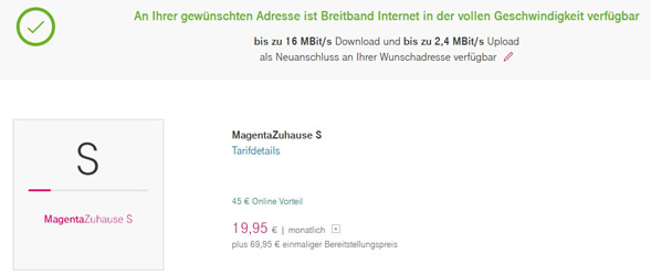 Wählen des DSL-Tarifes und Analyse der Art