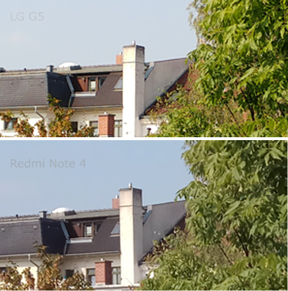 Vergleich der Szenarie in der Vergrößerung LG G5 vs Redmi Note 4