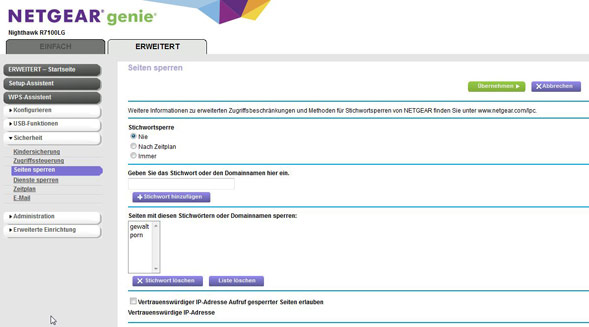 Erweiterte Router Konfiguration | Inhalte sperren