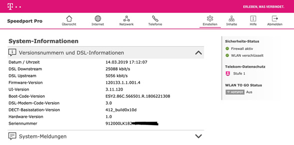 DSL Übertragungsrate anzeigen