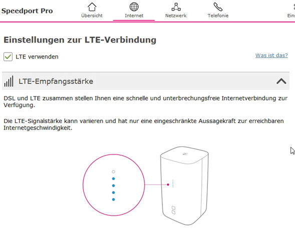 Einstellungen für LTE-Verbindungen beim Speedport Pro