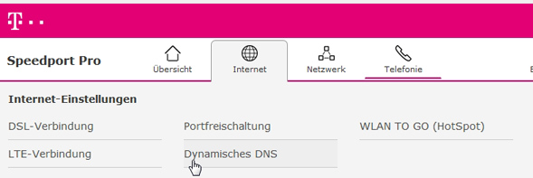 Internet Einstellmöglichkeiten beim Speedport Pro