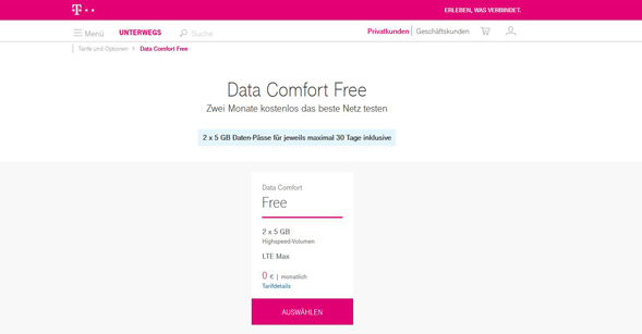Bestellseite des Test LTE-Tarifes