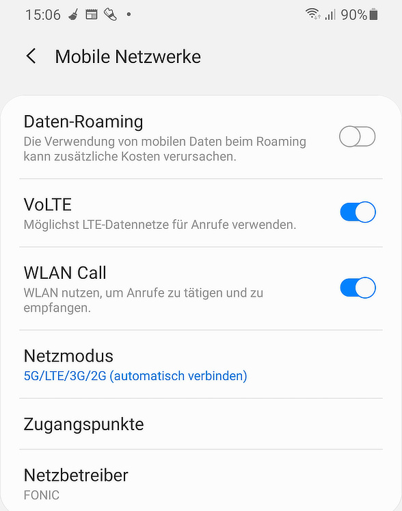 VoLTE und Wifi Calling bei Fonic
