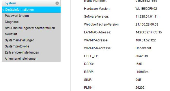 Empfangswerte aus dem GigaCube Router ablesen