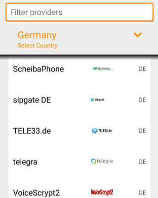 Liste Sip-Provider in der App