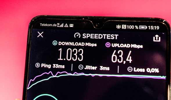 5G Test am Smartphone (> 1000 MBit)