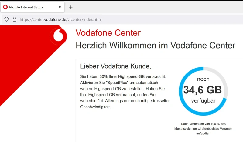 Restvolumen übers Vodafone Center anzeigen
