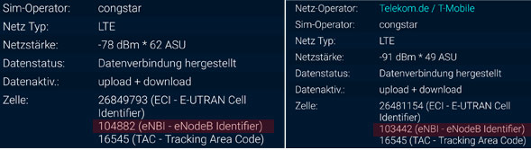 Nachweis: congstar Homespot in verschiedenen LTE-Zellen möglich