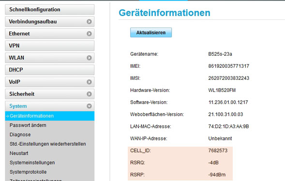 Signalstärke beim O2 Homespot ablesen