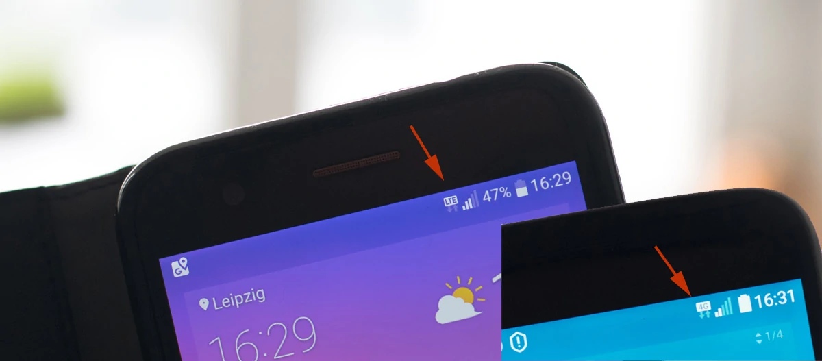 LTE oder 4G im Display zweier Smartphones