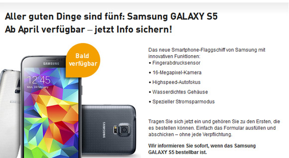 Galaxy S5 jetzt auch bei Base