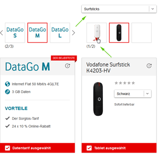 Screenshot bei Vodafone