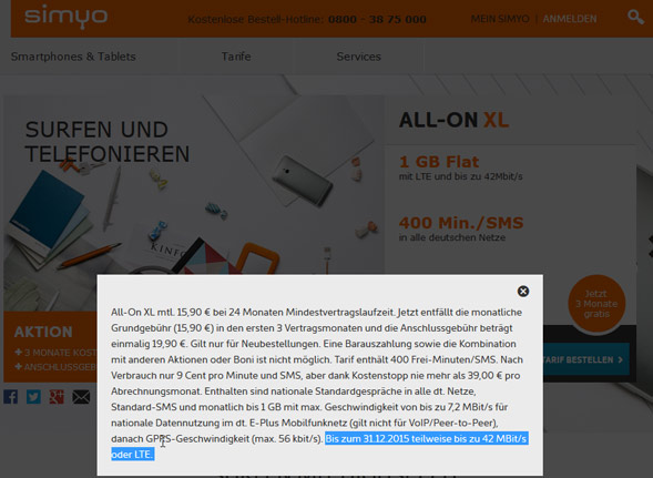 SIMYO LTE nur bis Ende 2015