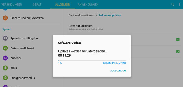 Update des Galaxy Tab S auf Android 6 startet