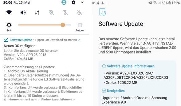 Android 8 Update LG G6 und Samsung A3