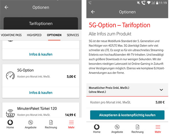 5G Option bei Vodafone buchen