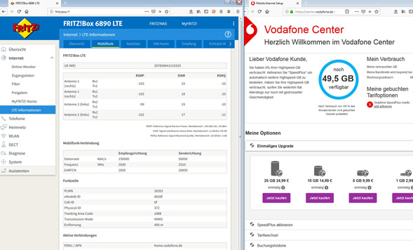 Gigacube Tarif in Fritzbox nutzen - Infos anzeigen