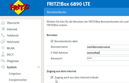 Benutzer in der FritzBox neu für den Fernzugriff anlegen