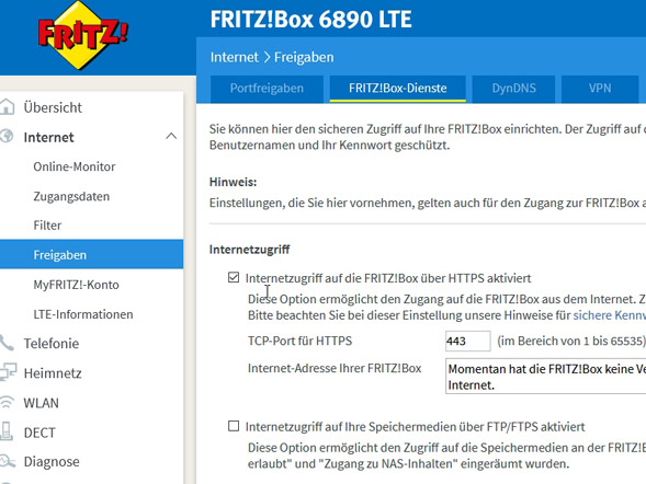 HTTPS Nutzung für den Internetzugriff in der FritzBox aktivieren