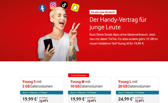 Neue Young Tarife bei Vodafone