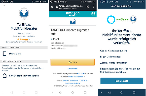 Alexa mit Tariffuxx Dienst verbinden