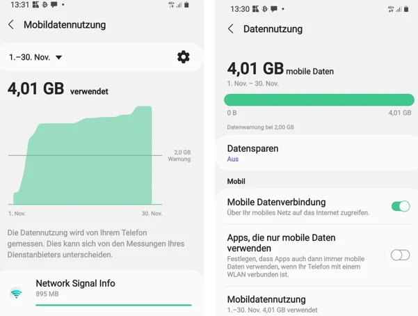 mobile Datennutzung bei Android einsehen